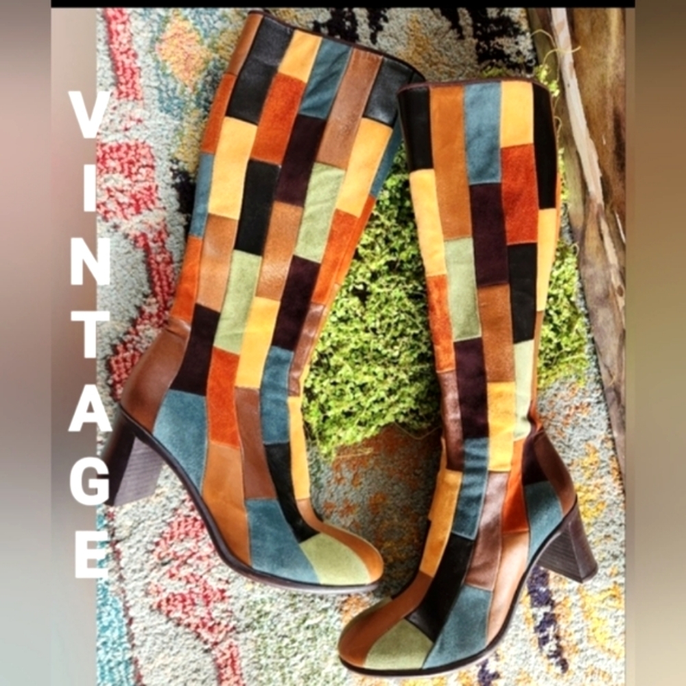 Anna Sui Rare Patchwork Leather Olive Brown Rust … - image 2